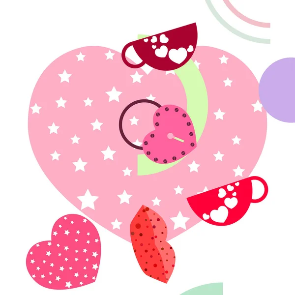 Día San Valentín Taza Cerradura Labios Corazón Vector Fondo — Vector de stock