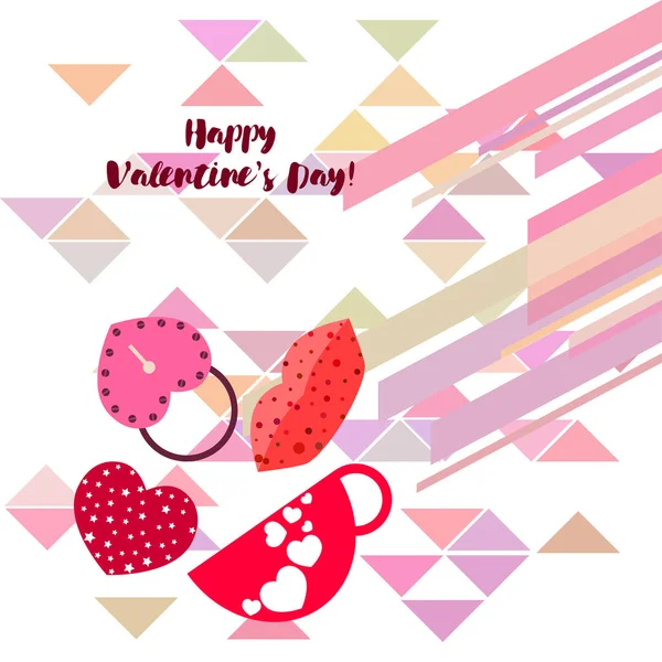 Día San Valentín Taza Cerradura Labios Corazón Vector Fondo — Vector de stock