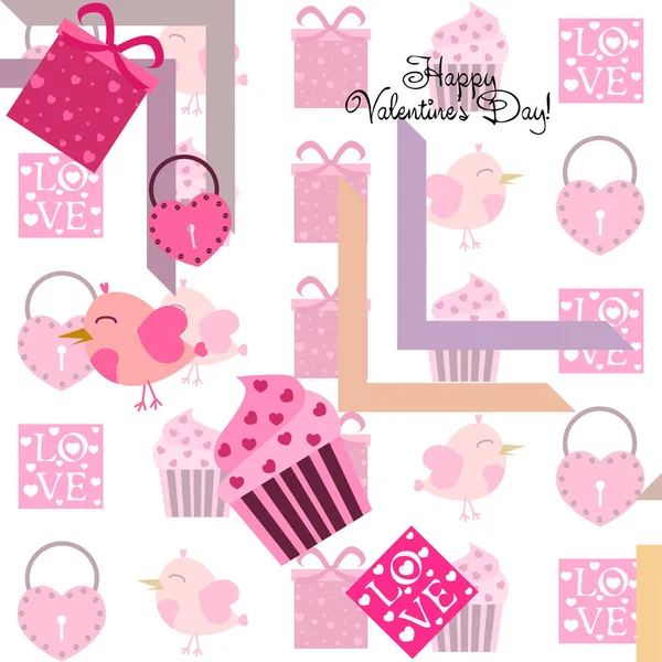 Set Celebratory Elements Valentine Day Flat Vector Illustration Isolated White — Stock Vector