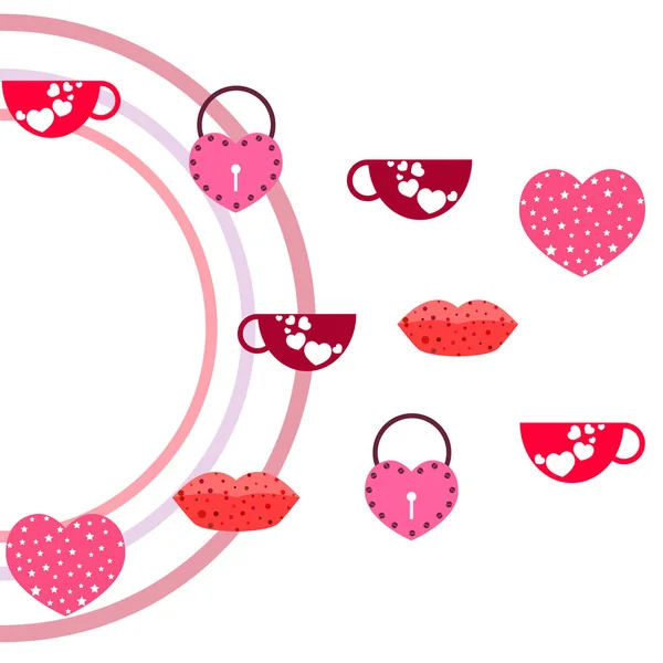 Día San Valentín Taza Cerradura Labios Corazón Vector Fondo — Archivo Imágenes Vectoriales