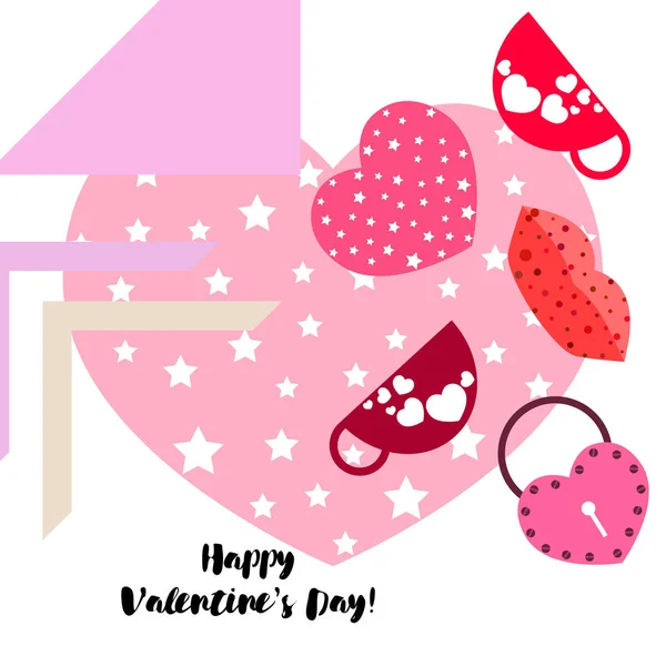 День Святого Валентина Кружка Замок Губы Сердце Векторный Фон — стоковый вектор