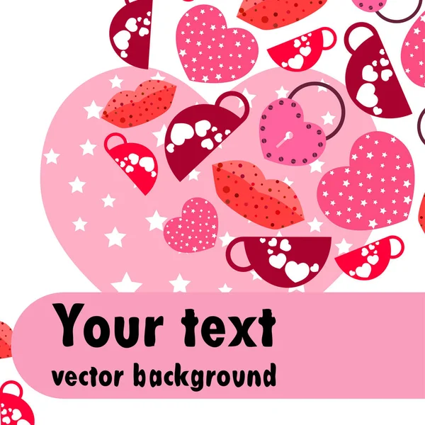 Valentine Day Mug Lock Lips Heart Vector Background — Stock Vector