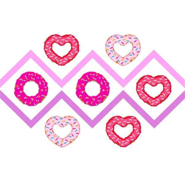 Ημέρα Του Αγίου Βαλεντίνου Καρδιά Ντόνατ Ευχετήρια Κάρτα Διάνυσμα Φόντο — Διανυσματικό Αρχείο