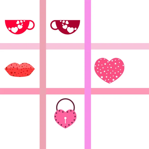 Día San Valentín Taza Cerradura Labios Corazón Vector Fondo — Archivo Imágenes Vectoriales