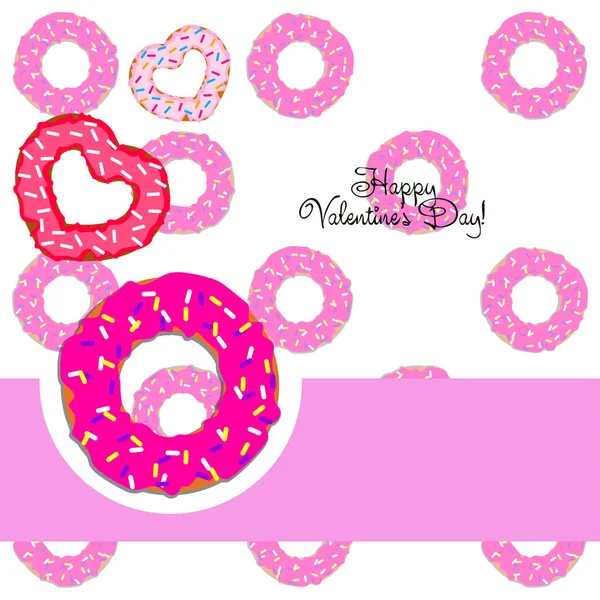 Día San Valentín Donut Corazón Tarjeta Felicitación Vector Fondo — Archivo Imágenes Vectoriales