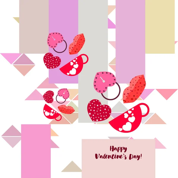 Día San Valentín Taza Cerradura Labios Corazón Vector Fondo — Archivo Imágenes Vectoriales