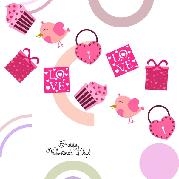 Set Celebratory Elements Valentine Day Flat Vector Illustration Isolated White — Stock Vector