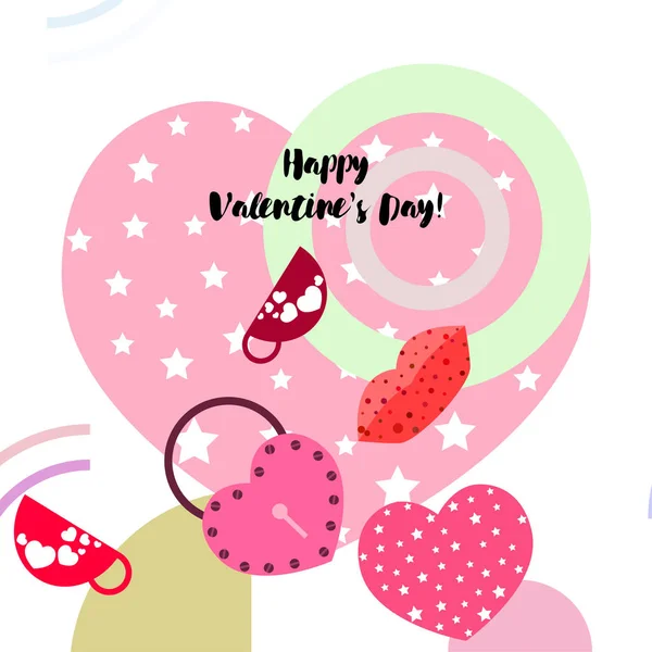 Valentine Day Mug Lock Lips Heart Vector Background — Stock Vector