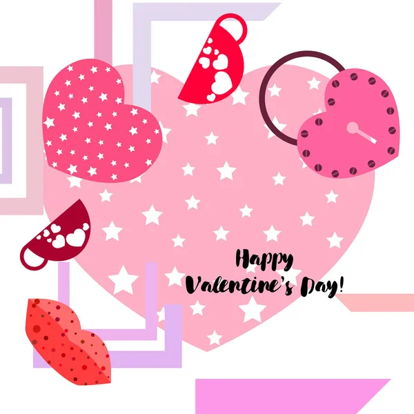 Día San Valentín Taza Cerradura Labios Corazón Vector Fondo — Vector de stock