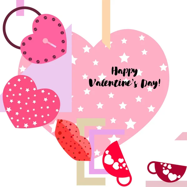 Día San Valentín Taza Cerradura Labios Corazón Vector Fondo — Vector de stock