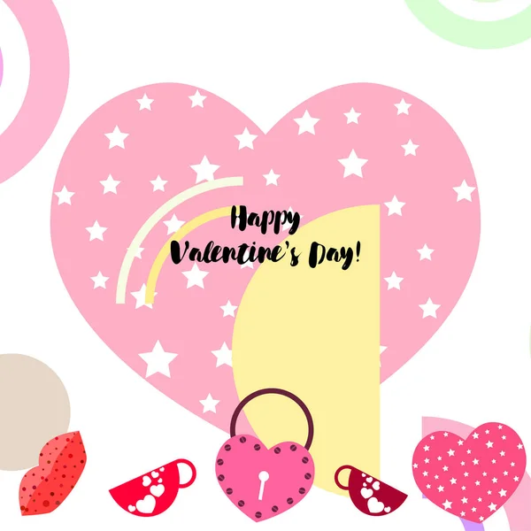 Día San Valentín Taza Cerradura Labios Corazón Vector Fondo — Vector de stock