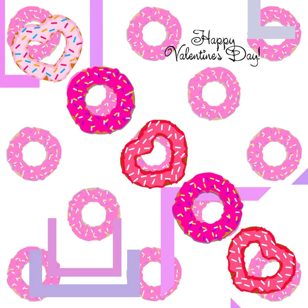 Aftelkalender Voor Valentijnsdag Hart Donut Wenskaart Vector Achtergrond — Stockvector