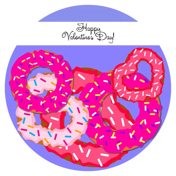 День Святого Валентина Пончик Открытки Векторный Фон — стоковый вектор