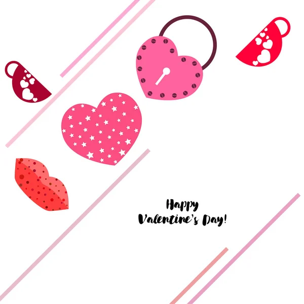 Día San Valentín Taza Cerradura Labios Corazón Vector Fondo — Vector de stock