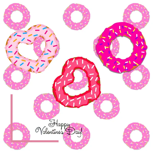 Valentine Day Heart Donut Greeting Card Vector Background — Stock Vector