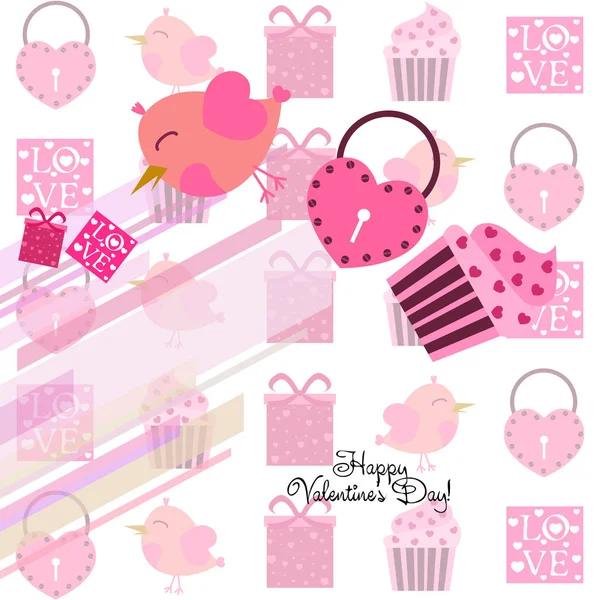 Set Celebratory Elements Valentine Day Flat Vector Illustration Isolated White — Stock Vector