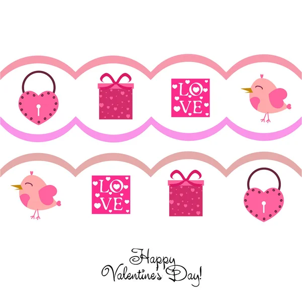 Set Celebratory Elements Valentine Day Flat Vector Illustration Isolated White — Stock Vector