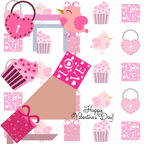 Conjunto Elementos Celebración Para Día San Valentín Ilustración Vectorial Plana — Vector de stock