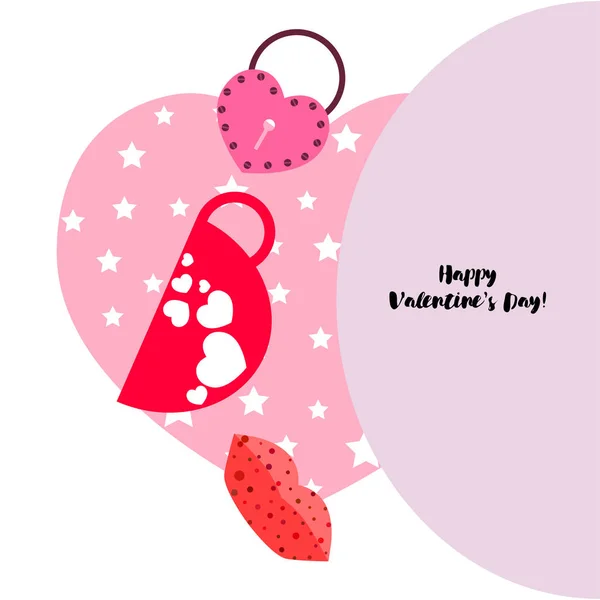 Aftelkalender Voor Valentijnsdag Mok Slot Lippen Hart Vector Achtergrond — Stockvector