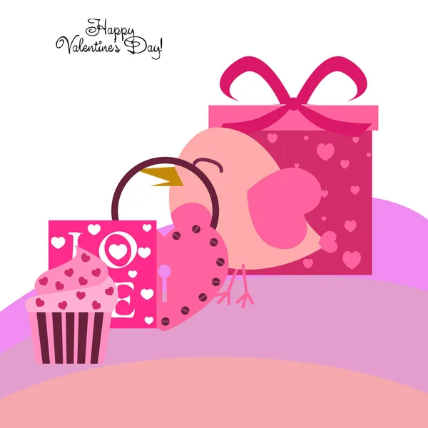 Conjunto Elementos Celebración Para Día San Valentín Ilustración Vectorial Plana — Vector de stock