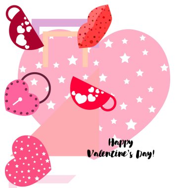 Sevgililer günü, kupa, kilit, dudaklar, kalp, vektör arka plan