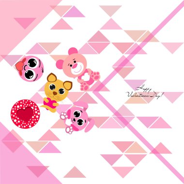 Sevgililer günü, kedi, tavşan, ayı, kalp, smiley, vektör arka plan