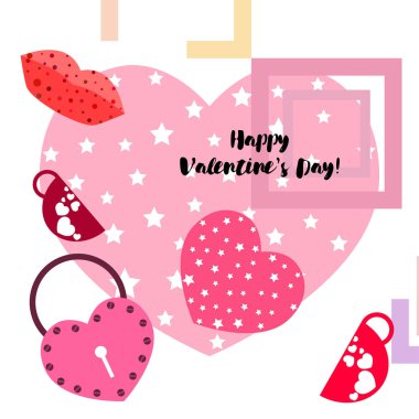 Sevgililer günü, kupa, kilit, dudaklar, kalp, vektör arka plan