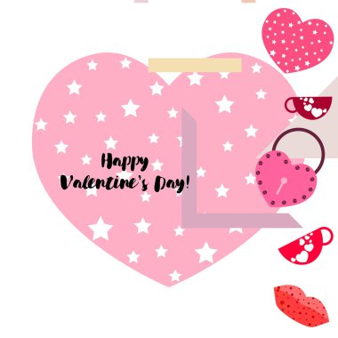 Sevgililer günü, kupa, kilit, dudaklar, kalp, vektör arka plan