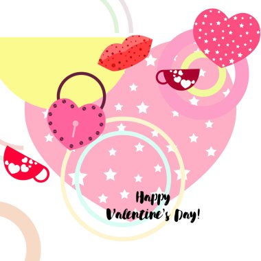 Sevgililer günü, kupa, kilit, dudaklar, kalp, vektör arka plan