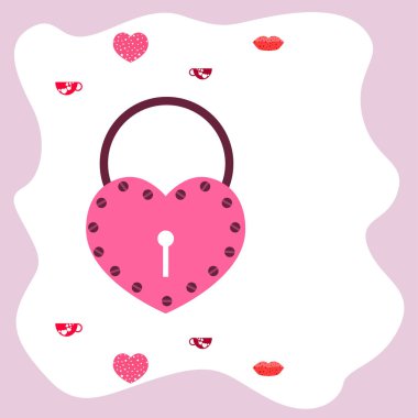 Sevgililer günü, kupa, kilit, dudaklar, kalp, vektör arka plan