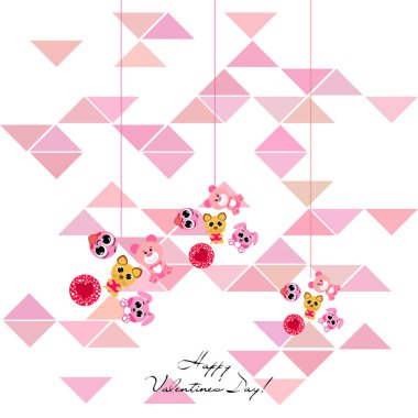 Sevgililer günü, kedi, tavşan, ayı, kalp, smiley, vektör arka plan