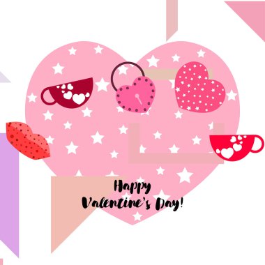 Sevgililer günü, kupa, kilit, dudaklar, kalp, vektör arka plan