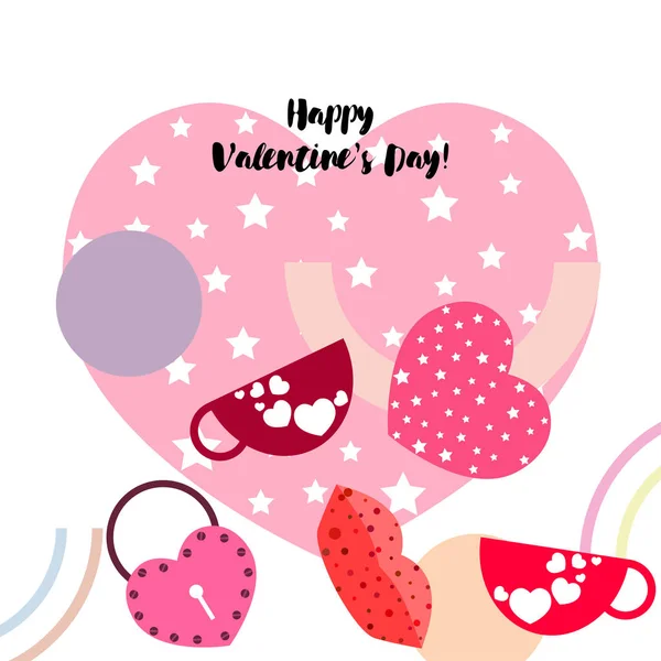 Día San Valentín Taza Cerradura Labios Corazón Vector Fondo — Vector de stock