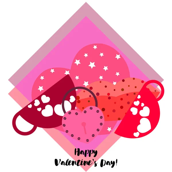 Saint Valentin Tasse Serrure Lèvres Coeur Fond Vectoriel — Image vectorielle