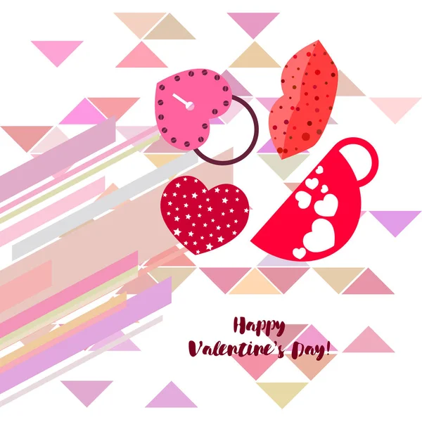 Día San Valentín Taza Cerradura Labios Corazón Vector Fondo — Archivo Imágenes Vectoriales