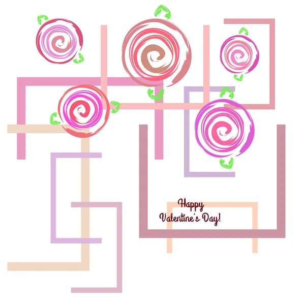 San Valentín Rosa Flor Tarjeta Felicitación Vector Fondo — Vector de stock