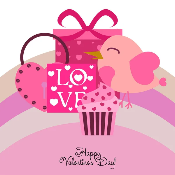 Set Celebratory Elements Valentine Day Flat Vector Illustration Isolated White — Stock Vector