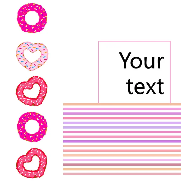 Día San Valentín Donut Corazón Tarjeta Felicitación Vector Fondo — Vector de stock