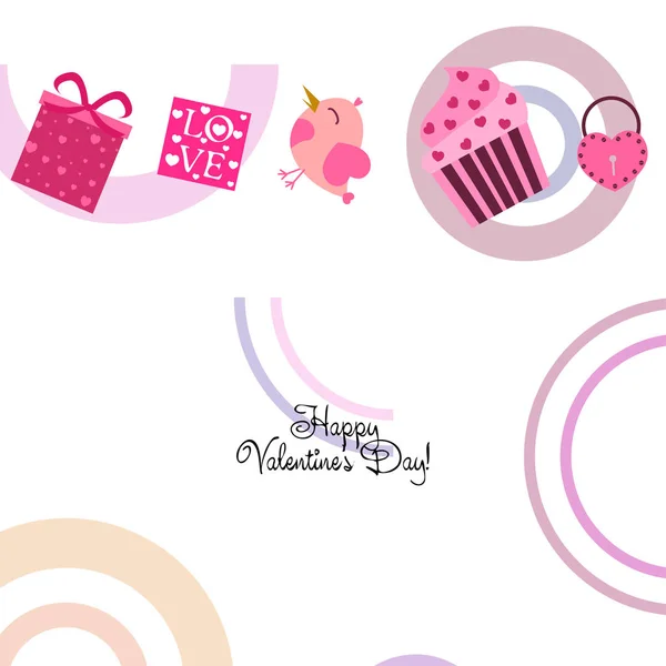 Set Celebratory Elements Valentine Day Flat Vector Illustration Isolated White — Stock Vector