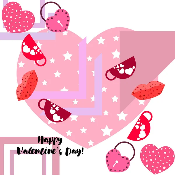 Valentine Day Mug Lock Lips Heart Vector Background - Stok Vektor