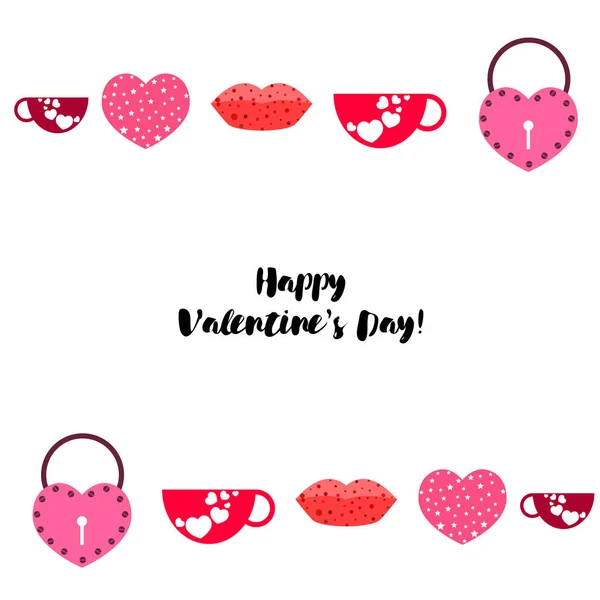 Valentine Day Mug Lock Lips Heart Vector Background — Stock Vector