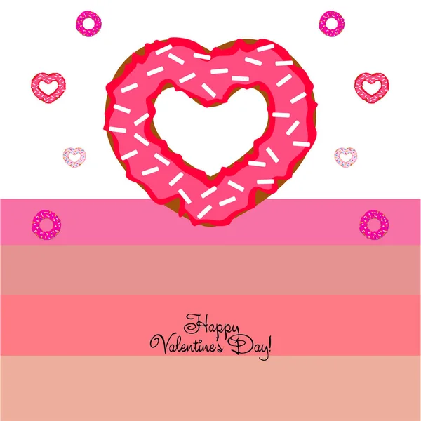 Día San Valentín Donut Corazón Tarjeta Felicitación Vector Fondo — Archivo Imágenes Vectoriales