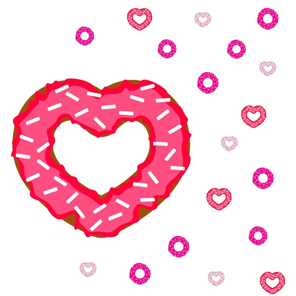 Dia Dos Namorados Donut Coração Cartão Saudação Fundo Vetorial —  Vetores de Stock