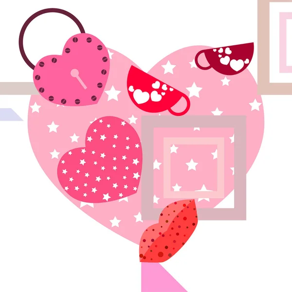 Sevgililer Günü Kupa Kilit Dudaklar Kalp Vektör Arka Plan — Stok Vektör