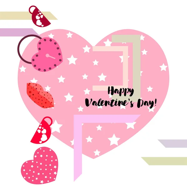 Día San Valentín Taza Cerradura Labios Corazón Vector Fondo — Vector de stock