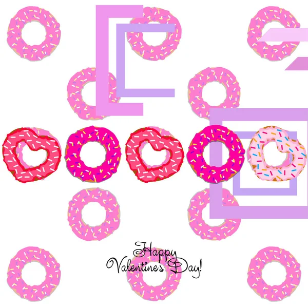 День Святого Валентина Серце Пончик Вітальних Листівок Векторні Фону — стоковий вектор