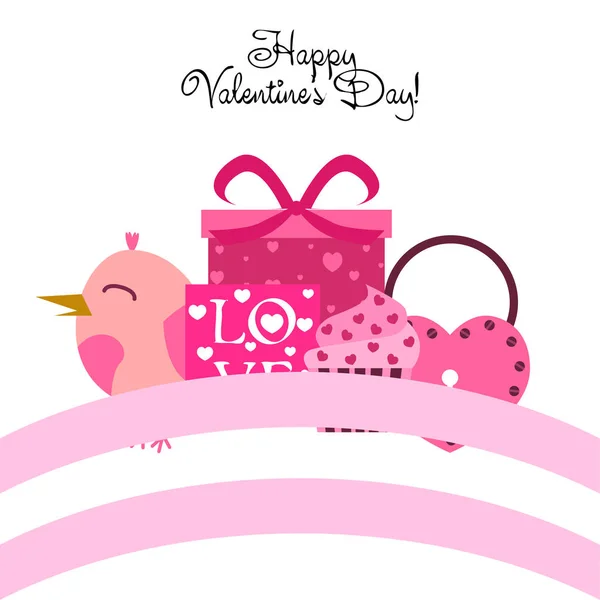 Set Celebratory Elements Valentine Day Flat Vector Illustration Isolated White — Stock Vector