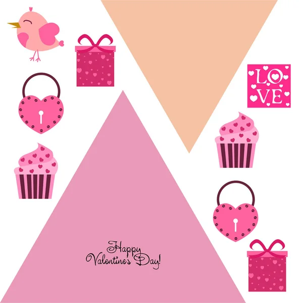 Set Celebratory Elements Valentine Day Flat Vector Illustration Isolated White — Stock Vector