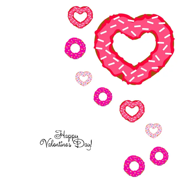 Alla Hjärtans Dag Hjärtat Donut Gratulationskort Vector Bakgrund — Stock vektor
