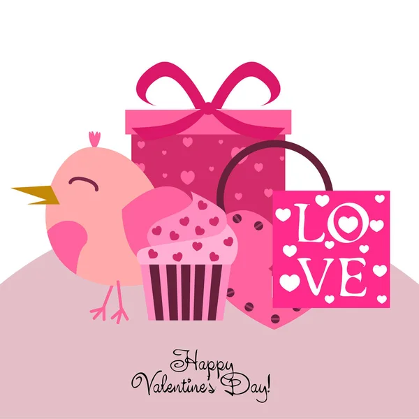 Set Celebratory Elements Valentine Day Flat Vector Illustration Isolated White — Stock Vector